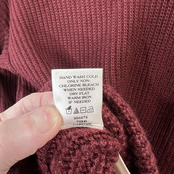 Women’s Ribbed Merino Wool Sweater Size XS P Pockets Burgundy Minimalist Luxury - Picture 4 of 8